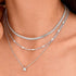 Silver Layered Zircon Necklace Set - Multi Strand Chain Choker with Pendant and Bar Accents Fashion Jewellery