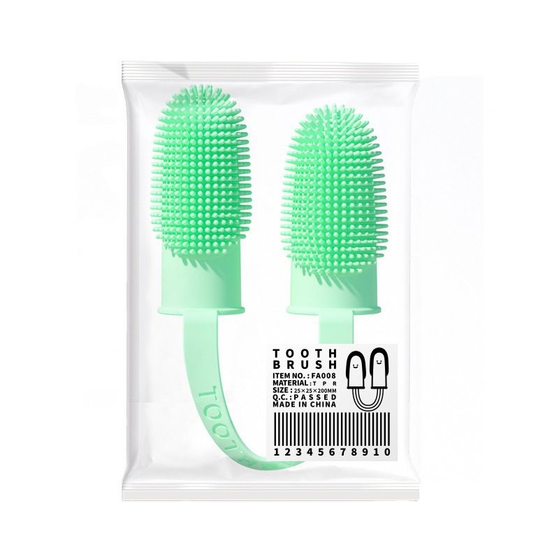 5-Pack Green Double Finger Pet Toothbrush - Soft TPR Dog Cat Dental Finger Brush Set