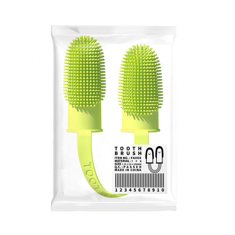 5-Pack greenish-yellow Double Finger Pet Toothbrush - Soft TPR Dog Cat Dental Finger Brush Set