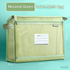 Morandi Green Double Layer Mesh File Bag with Handle Large Capacity Student Subject Organizer