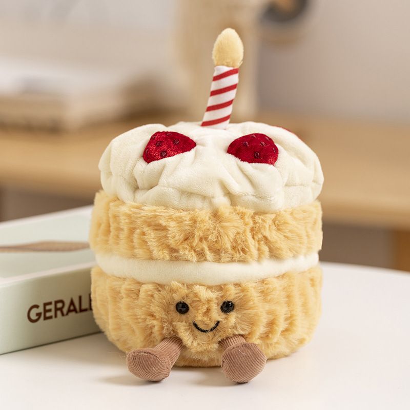 Light brown Cute Birthday Cake Plush Toy Strawberry Layered Cake Pillow Birthday Gift