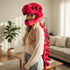 120CM Red Funny Dinosaur Skeleton Plush Headwear – Quirky Bone Fossil Plushie Hat & Huggable Doll for Party Costumes and Birthday Gifts