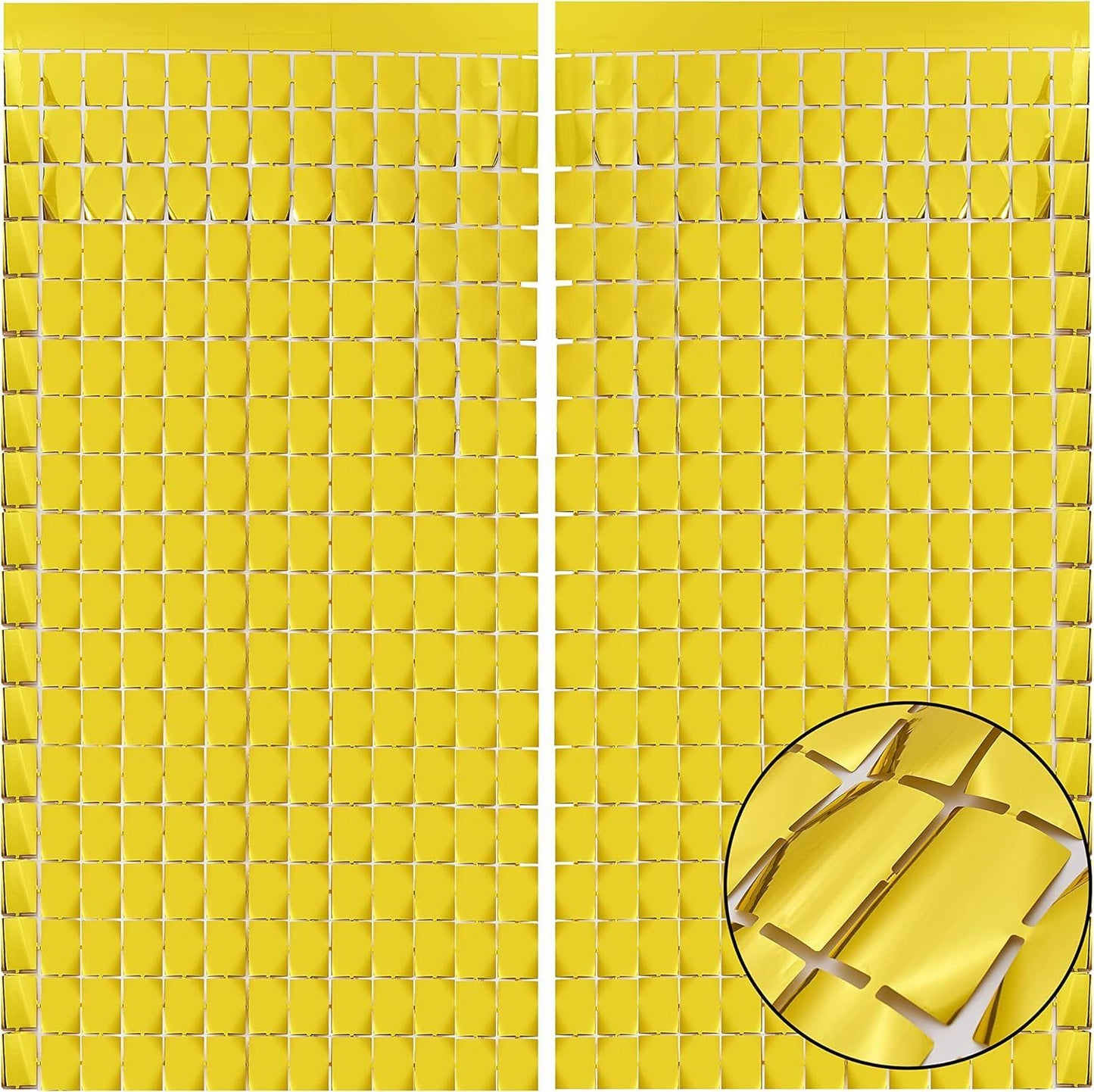 Gold 3D Shimmer Foil Fringe Square Cube Curtain (2 PCS) – 1m x 2m Self-Adhesive Metallic Backdrop for Birthdays, Weddings, and Party Wall Decor