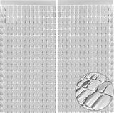 Silver 3D Shimmer Foil Fringe Square Cube Curtain (2 PCS) – 1m x 2m Self-Adhesive Metallic Backdrop for Birthdays, Weddings, and Party Wall Decor