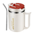 White and Red 16oz Stainless Steel Office Mug with Phone Stand Lid, Straw and Spoon - 500ML Double Wall Insulated Coffee Cup, Wide Handle and 3 Drinking Ways