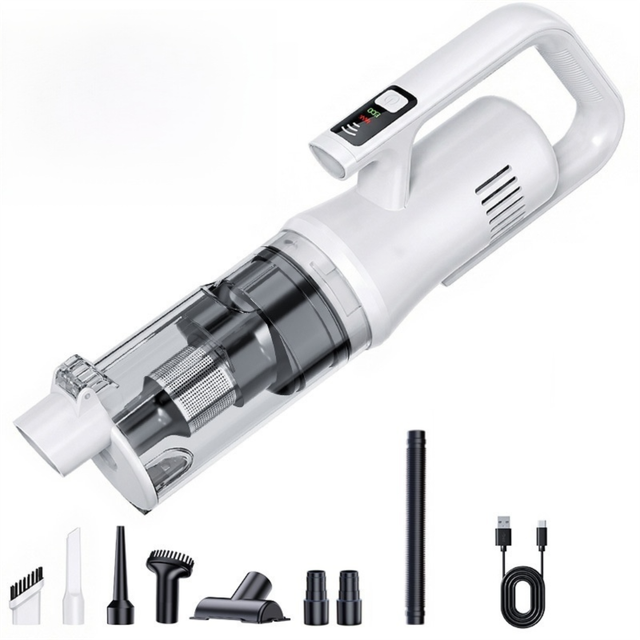 White Cordless Handheld Vacuum Cleaner with 5 Brush Attachments & LED Light for Home Car - 18KPA Strong Suction, Portable Typec Charging, Battery Digital Display, One Touch Emptying Dust Cup and Cyclone Dust Separation
