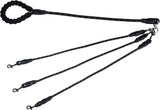 Black 3-in-1 No-Tangle Dog Leash for 1-3 Small Large Dogs – Heavy Duty 360° Swivel Bungee Coupler with Reflective Nylon Braid & Padded Handle