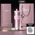710ML Pink Luxury Gradient Textured Aurora Starry Night Insulated Travel Mug (Bow Pendant Gift Box) – Ceramic Liner Car Coffee Tumbler with Pop-Up Straw Dual Lid, Sinking Tea Infuser Ball and Cup Sleeve