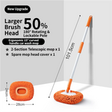 Orange 21° Curved Car Wash Mop and Snow Scraper with 180° Rotating Detachable Pole & 2 x Extra Large Microfiber Brush Cover – 2 Section Telescopic (58–101.5 CM) Aluminum Alloy Cleaning Brush for Vehicle and Home Care