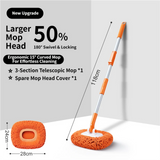 Orange 21° Curved Car Wash Mop and Snow Scraper with 180°Rotating Detachable Pole & 2 x Extra Large Microfiber Brush Cover – 3 Section Telescopic (58–118 CM) Aluminum Alloy Cleaning Brush for Vehicle and Home Care