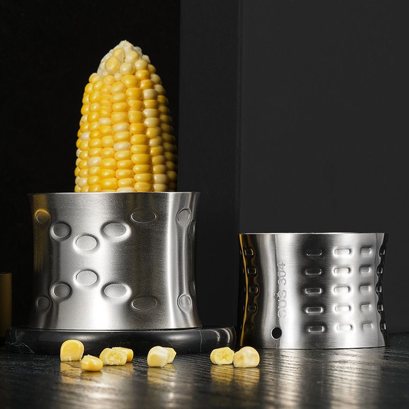 2-Pack Premium Stainless Steel Manual Corn Thresher Peeler and Cob Cutter with Safe Hidden Dual-Head Serrated Blades & Non-Slip Grip, Round & Triangle Model 