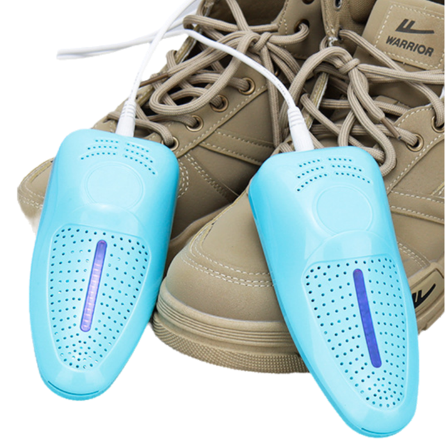 Blue USB shoe dryer with violet light and vents