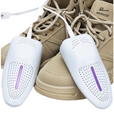 Light grey portable USB shoe dryer with violet light.