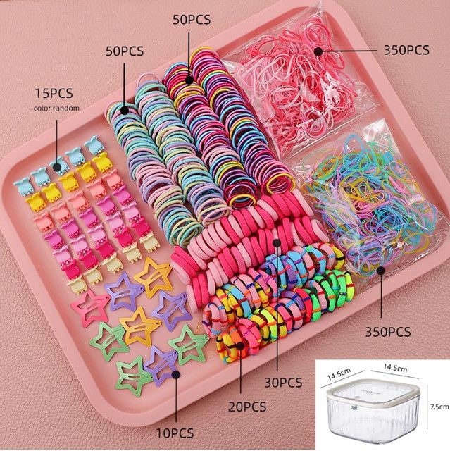 875-Piece Cute Hair Accessories Gift Set with Elastic Rubber Bands & Hair Clips Organizer Box - Perfect Gift for Girls