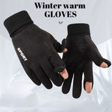 Black Winter Suede Touchscreen Flip-Top Gloves with Extended Cuff Design and Silicone Anti-Slip Palm – Windproof Thickened Thermal Riding Gloves for Motorcycle Driving and MTB Road Cycling