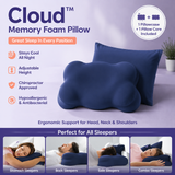Navy Blue Cloud Memory Foam Cervical Support Pillow Core and Cover (71 x 38 x 13CM) – Ergonomic Neck Orthopedic Contour Pillow for Side Back & Stomach Sleepers, Deep Sleeping and Pressure Relieving