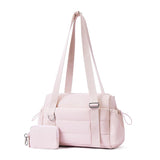 Pink Women’s Fluffy Nylon Gym Travel Tote Bag and Coin Purse Set - Side Drawstring Cup Holder, Front / Back Zipper Pockets and Wet & Dry Separation, Large Capacity and Lightweight 11.7 x 4.2 x 8"