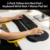 4-Piece Black Yellow Ergonomic Desk Arm Rest & Wrist Support Set with 2 Pack Clamp-On 180° Rotating Arm Rests + Memory Foam Keyboard Wrist Rest + Mouse Wrist Pad - Anti-Slip, Easy Clean and Pressure Relief for Home Office & Gaming Use