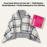 Warm Cozy Study and Office Corner Set with Wearable Dual Layer Fleece Shawl Blanket and Fluffy Plush A5 Lock Diary & Pen Gift Box - Plaid Thermal Nap Wrap and Rose Red Cute Stationery Kit for Workers and Students