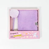Purple Plush A5 Notebook and Pom Pom Pen Gift Box with Privacy Lock & Key - Soft Faux Fur Diary, Secure Personal Journal, Perfect Gift-Ready Stationery for Girls and Teens