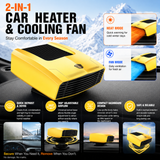 Yellow Compact Car Heater Fan with 360° Adjustable Base, Fast Defrost & Demister, Dual Mode Heat & Cooling Fan, Quiet Constant Tempe Dashboard Heater for Cars Winter Driving (12V / 150W)