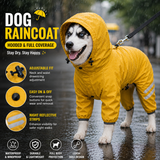 Yellow Waterproof Full Body Dog Raincoat with Adjustable Hood & Waist, Easy Snap Closure and Hidden Leash Opening - Lightweight Four-Leg Reflective Pet Rain Suit for Small Medium Large Dogs, S Size