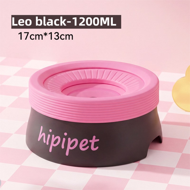 Leo Black 1200ML Large No Spill Slow Water Dog Bowl, Pet Water Feeder with Floating Disk - Anti Wet Mouth and Cleaner Drinking, Food Grade PP & TPR, Fully Removable & Easy Clean