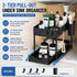 Black Under Sink Organizer with Pull-Out Drawer, 4 Hooks and Hanging Cup - 2 Tier Cabinets Storage Rack for Kitchen & Bathroom, Tool-Free Assembly, Fits Full-Size Cleaning Supplies & Toiletries, Space Saving