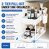 White Under Sink Organizer with Pull-Out Drawer, 4 Hooks and Hanging Cup - 2 Tier Cabinets Storage Rack for Kitchen & Bathroom, Tool-Free Assembly, Fits Full-Size Cleaning Supplies & Toiletries, Space Saving