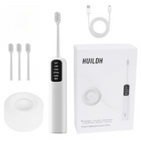 White Rechargeable Dual-Action Vibration & 45° Scientific Sweep Cleaning Electric Toothbrush with 5 Brushing Modes, 4 Brush Head and Storage Base - Smart 2 Min Timer and 30s Quad Reminder, High-Density Rounded Bristles and 3D Precision Brush Head Design