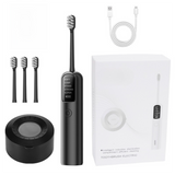 Black Rechargeable Dual-Action Vibration & 45° Scientific Sweep Cleaning Electric Toothbrush with 5 Brushing Modes, 4 Brush Head and Storage Base - Smart 2 Min Timer and 30s Quad Reminder, High-Density Rounded Bristles and 3D Precision Brush Head Design