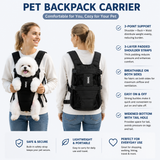 Black Hands Free Adjustable Dog Carrier Backpack with 3-Point Support, Reserved Tail Opening and Wide Padded Straps - Chest & Back Dual Use, Breathable on Both Sides and Quick-release Safety Buckles for Walking Bike Travel Outdoor Use, M Size