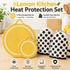 3-Piece Lemon Inspired Kitchen Heat Resistant Set with 18cm & 30cm Round Cotton Rope Woven Trivets + 1 Pair Duckbill Oven Mitt - Foldable Table Protection Mats and Black Polka Dot Cooking Gloves, Perfect for Home Baking and Cooking Lover