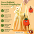 Portable Carrot Lemon Corduroy Storage Pouch with Zipper and Hidden Folding Shopping Bag - Lightweight Reusable Eco Grocery Tote Bag with Fruit Charm for Shopping, Travel, Books, iPad and Daily Essentials