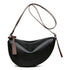 Black Stylish Genuine Leather Crescent Shape Shoulder Bag for Women – Compact Grained Cowhide Adjustable Crossbody Handbag with Spacious Zipper Compartment and Leather Puller, 28 x 18 x 9 CM