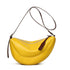 Yellow Stylish Genuine Leather Crescent Shape Shoulder Bag for Women – Compact Grained Cowhide Adjustable Crossbody Handbag with Spacious Zipper Compartment and Leather Puller, 28 x 18 x 9 CM