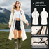 White Full-Cover Hooded EVA Raincoat, Long Trench Coat Waterproof Rain Poncho with Adjustable Waist & Collar Drawstring, Zipper & Snap Windproof Closure, Extended Clear Brim and Covered Pockets for Dailywear Cycling Hiking Camping Use, M Size