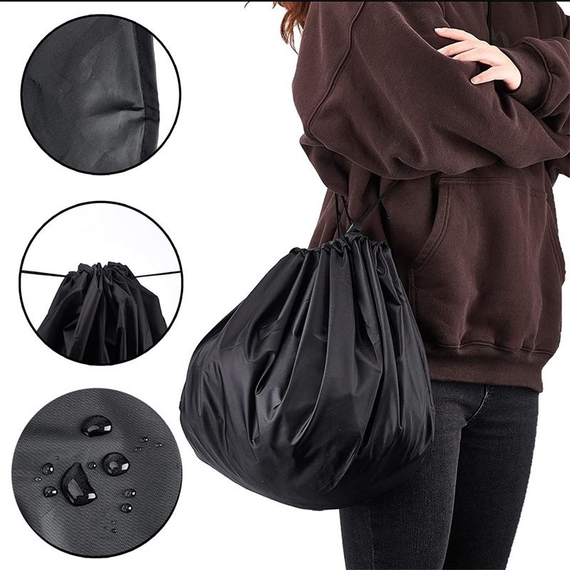 3-Piece Black Waterproof Drawstring Storage Bag and Changing Ground Mat Set for Wet Clothes – Swimwear Raincoat Storage Pouch, Dia 50CM & 90CM & 130CM, Outdoor Swimming Cycling Hiking Travel Accessories