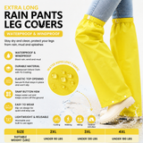 Yellow Waterproof Rain Leg Covers and Long Half Rain Pants, Quick Pull-On with Adjustable Elastic Top & Snap Closure Cuffs – Lightweight & Reusable, Windproof & Mudproof for Commuting, Cycling, Garden and Outdoor Activities (1 Pair 3XL)