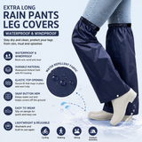 Navy Blue Waterproof Rain Leg Covers and Long Half Rain Pants, Quick Pull-On with Adjustable Elastic Top & Snap Closure Cuffs – Lightweight & Reusable, Windproof & Mudproof for Commuting, Cycling, Garden and Outdoor Activities (1 Pair 4XL)