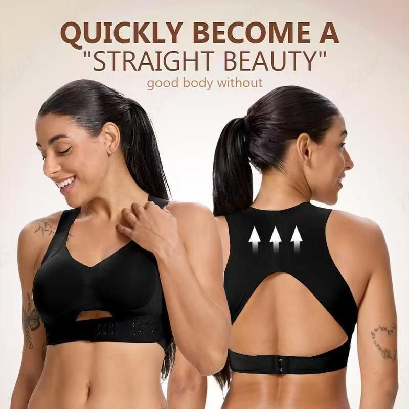 M Size Black Wireless Posture Support Sports Full Coverage Bra for Women – High Elastic Seamless Fitness Underwear with Adjustable Front Closure, Wide Straps and Back Compression Design, Comfortable & Breathable Everyday