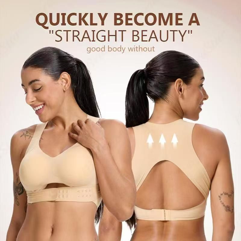 M Size Skin Tone Wireless Posture Support Sports Full Coverage Bra for Women – High Elastic Seamless Fitness Underwear with Adjustable Front Closure, Wide Straps and Back Compression Design, Comfortable & Breathable Everyday