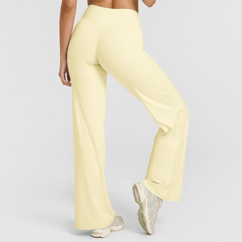 S Size Yellow High Waisted Flare Yoga Pants for Women - M-Shaped Peach Hip Lifting Wide-Leg Workout Trousers with Soft & Skin Feel Four Way Stretch Fabric, Breathable & Quick Dry