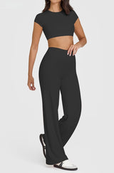 M Size Black High Waisted Flare Yoga Pants for Women - M-Shaped Peach Hip Lifting Wide-Leg Workout Trousers with Soft & Skin Feel Four Way Stretch Fabric, Breathable & Quick Dry