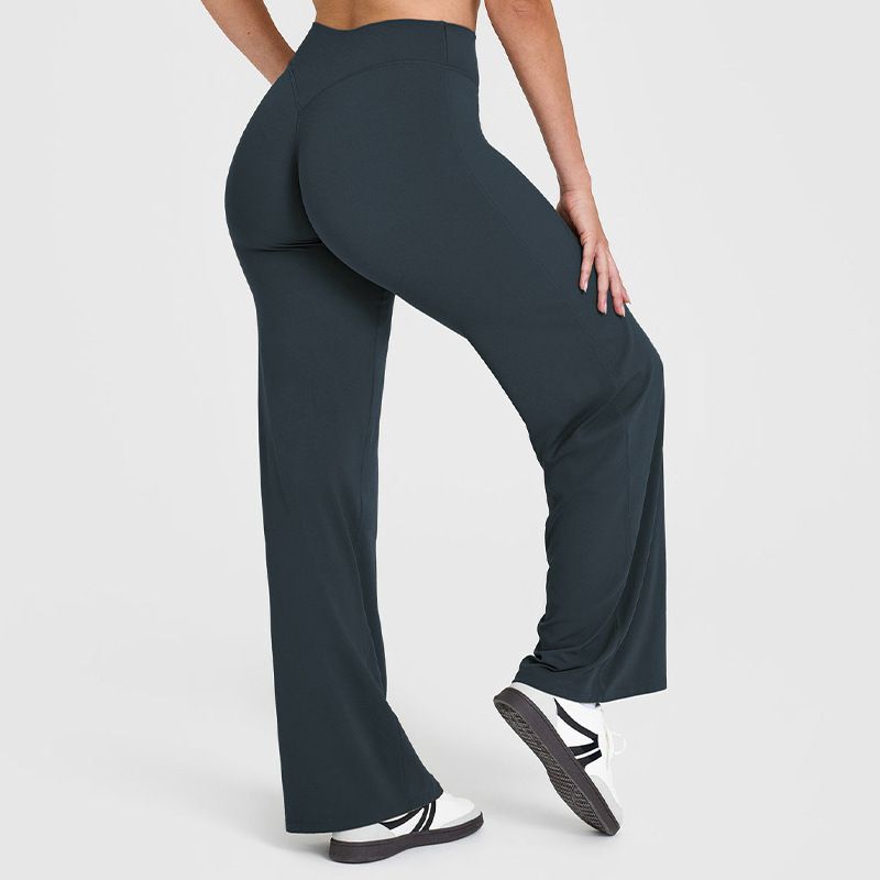 M Size Blueberry Color High Waisted Flare Yoga Pants for Women - M-Shaped Peach Hip Lifting Wide-Leg Workout Trousers with Soft & Skin Feel Four Way Stretch Fabric, Breathable & Quick Dry