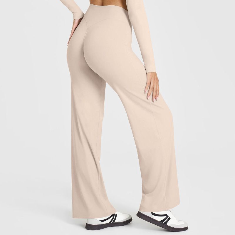 M Size Apricot High Waisted Flare Yoga Pants for Women - M-Shaped Peach Hip Lifting Wide-Leg Workout Trousers with Soft & Skin Feel Four Way Stretch Fabric, Breathable & Quick Dry