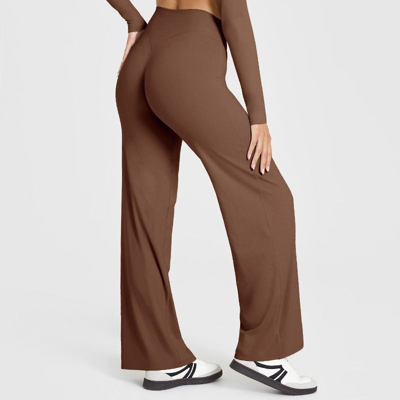 L Size Caramel High Waisted Flare Yoga Pants for Women - M-Shaped Peach Hip Lifting Wide-Leg Workout Trousers with Soft & Skin Feel Four Way Stretch Fabric, Breathable & Quick Dry