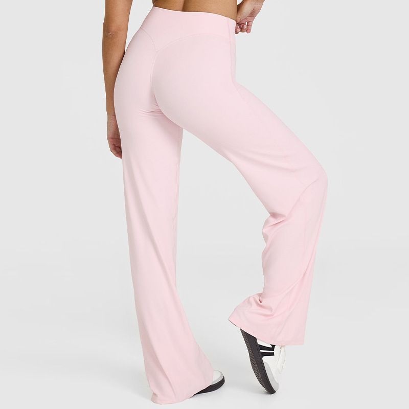 S Size Pink High Waisted Flare Yoga Pants for Women - M-Shaped Peach Hip Lifting Wide-Leg Workout Trousers with Soft & Skin Feel Four Way Stretch Fabric, Breathable & Quick Dry