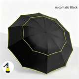 Black Compact 3-Folding Automatic Golf Umbrella, 42 Inch Large Coverage Double Canopy with 10 Steel Windproof Ribs, Waterproof Impact Cloth for Men and Women, Outdoor Sports Sun & Rain Protection