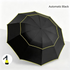 Black Compact 3-Folding Automatic Golf Umbrella, 42 Inch Large Coverage Double Canopy with 10 Steel Windproof Ribs, Waterproof Impact Cloth for Men and Women, Outdoor Sports Sun & Rain Protection